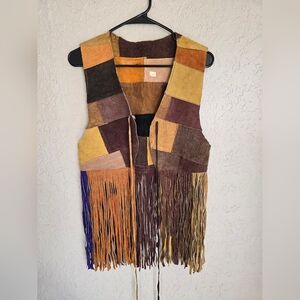 1970s patchwork suede vest boho hippie sz MEDIUM STILL HAS THE TAG!